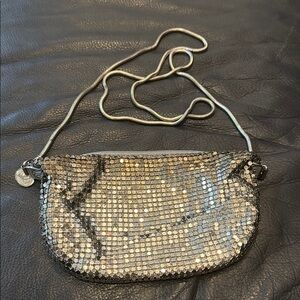 Silver Sequin Clutch with Metallic Strap